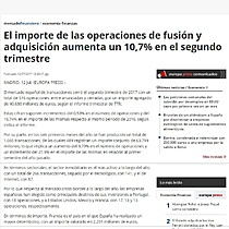 El importe de las operaciones de fusin y adquisicin aumenta un 10,7% en el segundo trimestre